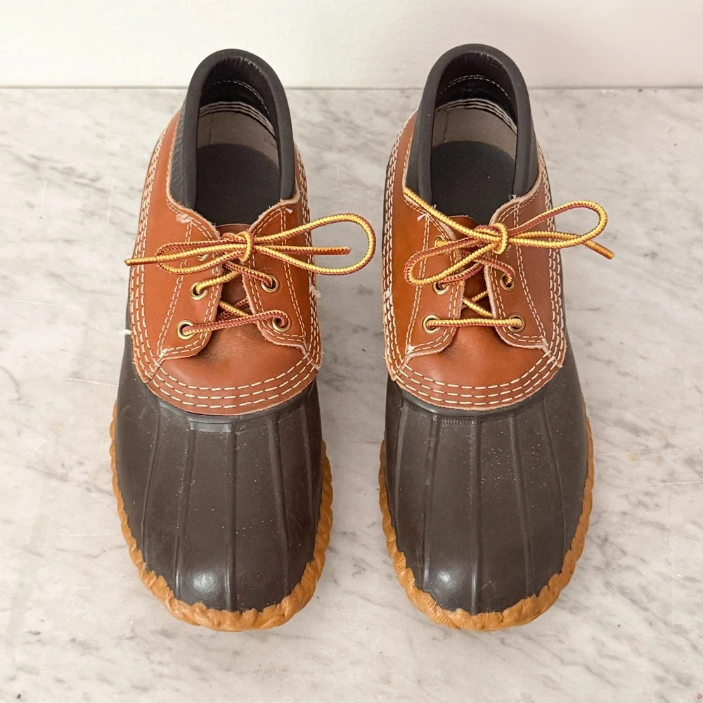 LL Bean Duck Boots Gumshoe Low Waterproof Brown Tan Size 8 Mens Made in USA